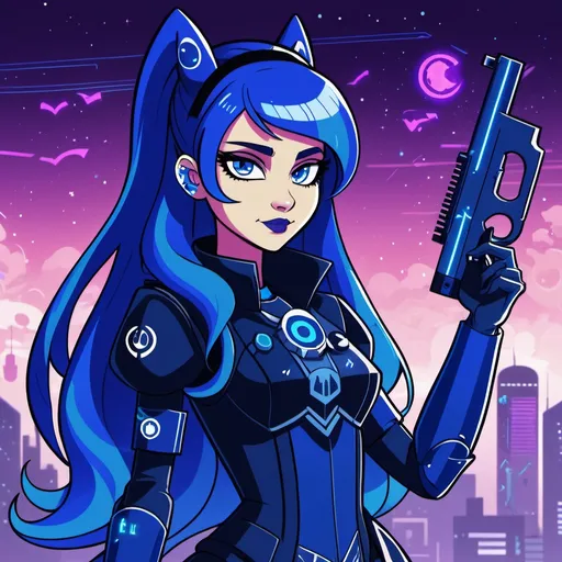 Prompt: Cyberpunk equestria girls princess luna