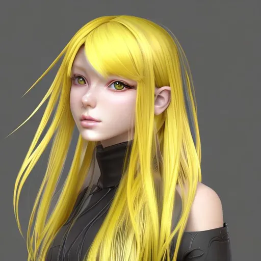 Prompt: Yellow haired, semi real, digital, anime woman