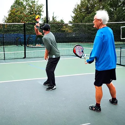 Prompt: two old men playing pickleball
