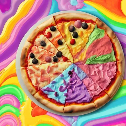 Prompt: Pastel pizza in the style of Lisa frank