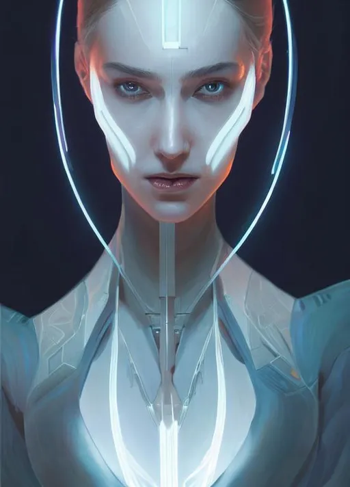 Prompt: symmetry!! portrait of a woman, sci - fi, tech wear, glowing lights!! intricate, elegant, highly detailed, digital painting, artstation, concept art, smooth, sharp focus, illustration, art by artgerm and greg rutkowski and alphonse mucha