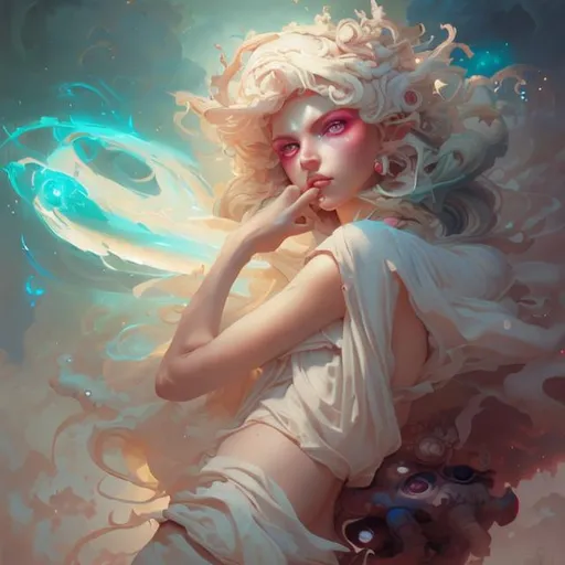 Prompt: she looked stubborn, but she was a beauty. Uniquely, she had blonde hair colour and unique cyan pupils angelic birth from heaven dimension by peter mohrbacher, beautiful face, , cute nose, beautiful unique eyes, beautiful legs, masterpiece, 8K anime themed.
