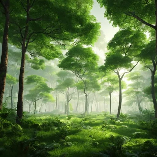 Prompt: a lush green forest with beautiful trees, nice daylight, nice weather. Trending on artstation, 4k digital art