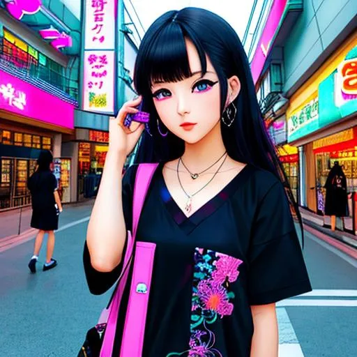 vaporwave japan city anime girl mall goth | OpenArt