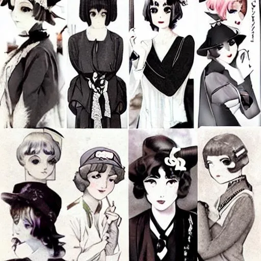 Prompt: 1920s anime girls