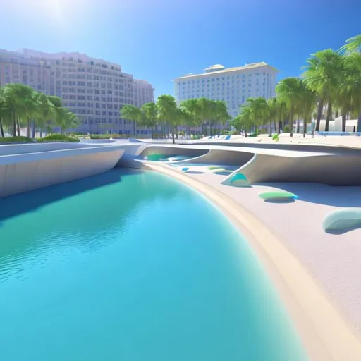 Prompt: long shot scenic 3D render of {Artificial Beach}, perfect viewpoint, highly detailed, soft smooth lighting, soft colors, soft colors, modular constructivism, made of plastic, falling water,