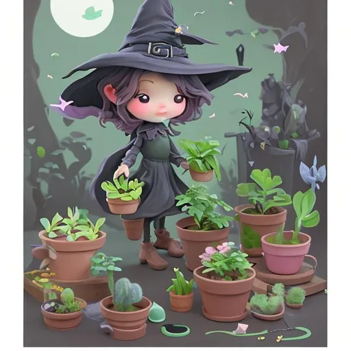 Prompt: artist studio cute planty witch