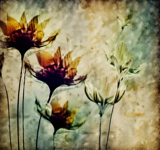 Prompt: A abstract image of flowers textured 