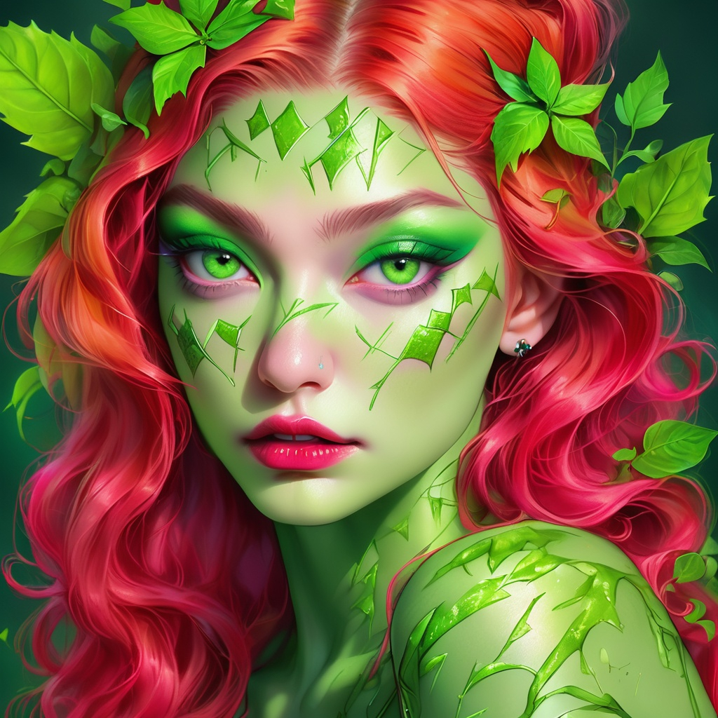 Gigi hadid portrait, poison ivy, digital painting,... | OpenArt