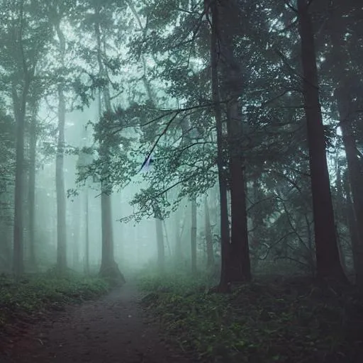 Prompt: ambient, mist, fog, psychedelic, forest, misty look