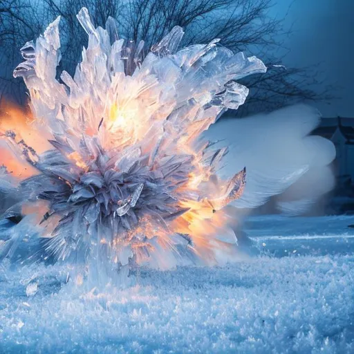 Prompt: ice explosion, blast of frost, magic spell, fantasy