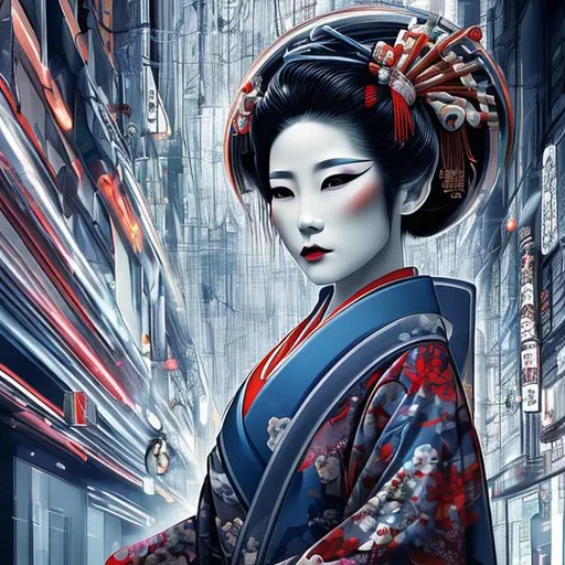 Japanese geisha, cyber, limitless, art | OpenArt