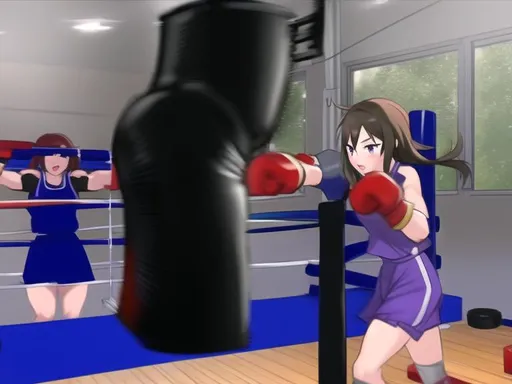 Prompt: Anime girl punching bag training crushing blood