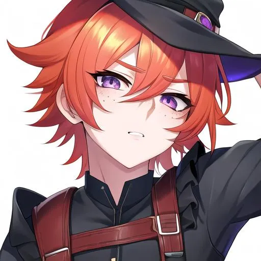 Prompt: Erikku male (short ginger hair, freckles, right eye blue left eye purple) UHD, 8K, Highly detailed, insane detail, best quality, high quality, Upset