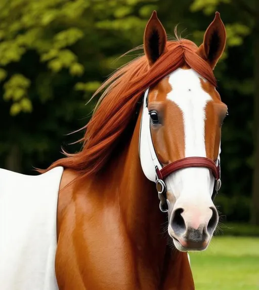 Prompt: a beautiful stuning chestnut horse, good proportion, perfect symetrical