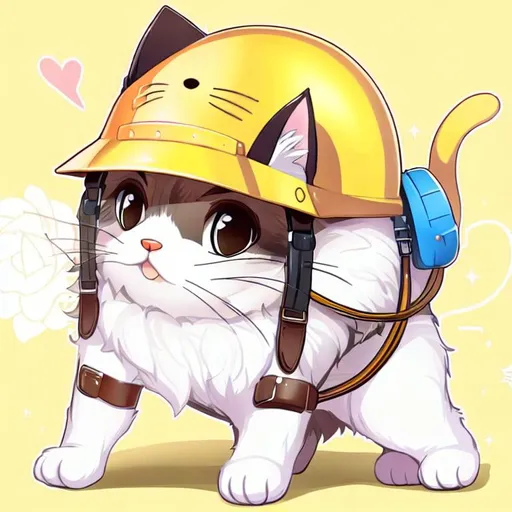 Prompt: Cat with cute helmet on