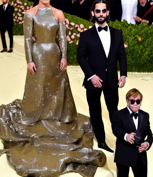 Prompt: Seth Rollins at met gala with Elton John as his date 