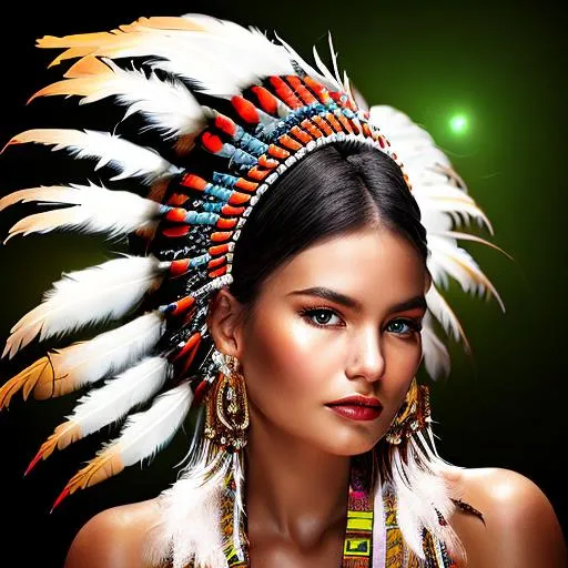 Native Princess with detailed feather headdress, mod... | OpenArt