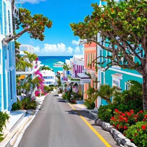 Prompt: Bermuda Hamilton front street island , ocean view 