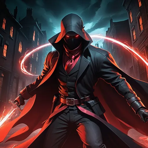 Prompt: Jack the Ripper character, (dynamic pose), (eye scar), (eyes glowing red), motion lines, dark cloak swirling, (thicc thighs), wielding knives, detailed artistic style reminiscent of (Pokemon game graphics), ominous backdrop, shadowy atmosphere, vibrant colors accentuating movement, (energy and tension in the scene), ultra-detailed, captures both action and eerie elegance.