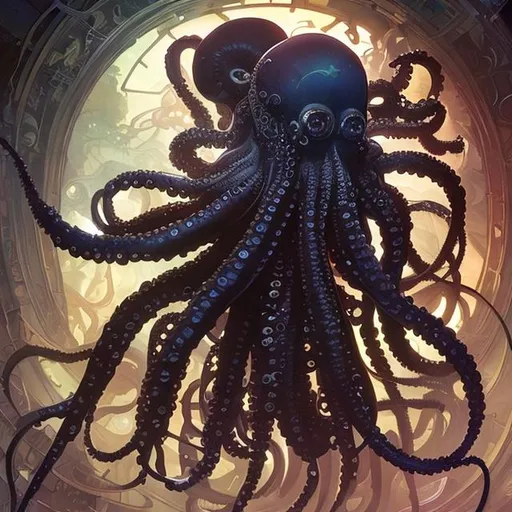 Prompt: black perl octopus, art by artgerm and greg rutkowski and alphonse mucha and loish and WLOP
