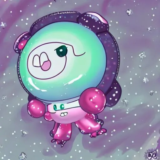 Prompt: A cute new Keramon evolution based off of outerspace, cotton candy and pastel colours