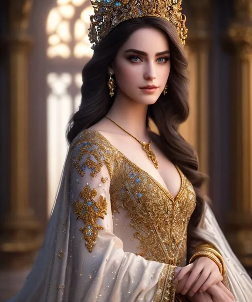 Prompt: create most beautiful fictional female princes in palace, extremely, detailed environment, detailed background, intricate, detailed skin, natural colors , professionally color graded, photorealism, 8k, moody lighting