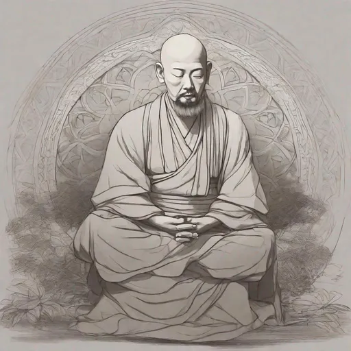 Prompt: a quick sketch of a wise monk deep in meditation