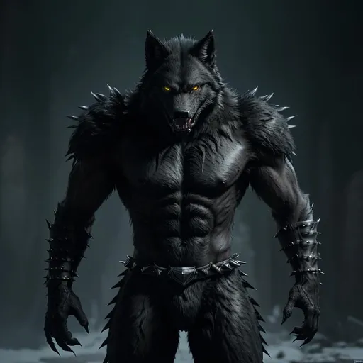Prompt: highly detailed digital drawing of a werewolf, full armor, 16k Unreal Engine, splash art, bloody mouth, sharp teeth, green glowing, eyes on the back a spiked, comb long black claws scars on, the body muscular, body black shiny gray, fur in the right claw he holds a severed head that looks like it's me 