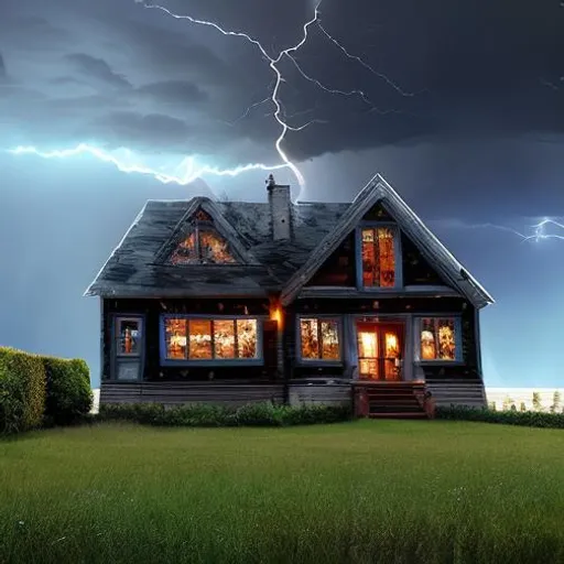 Prompt: House with a thunderstorm 