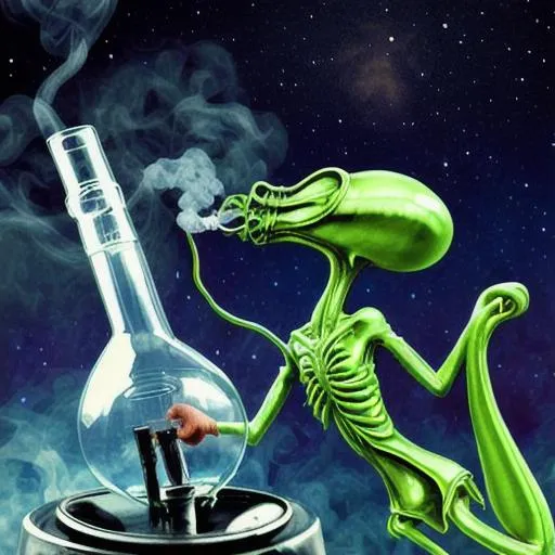 Prompt: alien smoking a bong