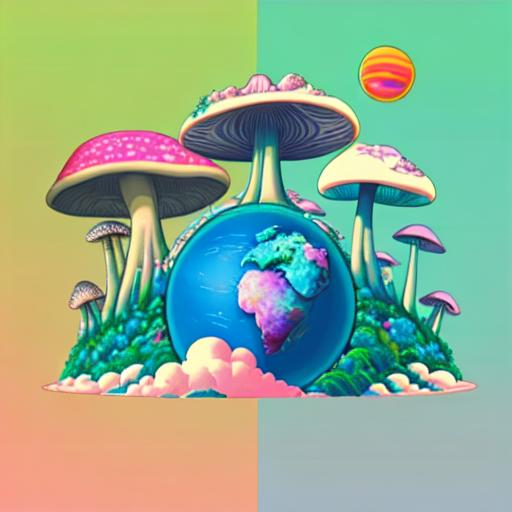 Vaporwave, flowers, giant fungi, planets, collage, P... | OpenArt