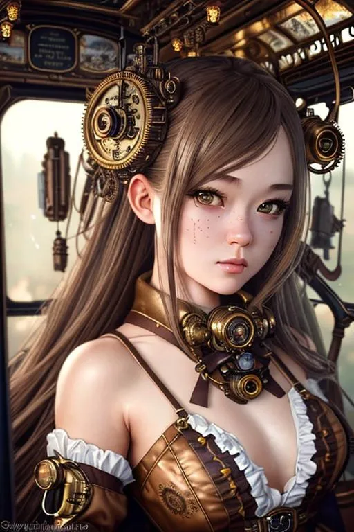 Prompt: ((best quality)), ((masterpiece)), ((realistic)), hd octane render, masterpiece cute face, intricate hyperdetailed best quality cute girl, cinematic shot, upper body, centered, 80mm lens, perfect angle, dynamic pose, hyperdetailed steampunk bus interior, long hair, messy wob, dark, elegante steampunk wear ,hyperdetailed, hyperdetailed face, gloss lips, (detailed beautiful red eyes, detailed mouth and lip, detailed face, expressive), cinematic lighting, volumetric lighting, studio lighting, neon light, global illumination, reflection, neon reflection, soft shadow,depth of field:0. 4, blur, bloom:0. 2), contrast, vivid color, (Detailed, ultra detailed, finest detail, intricate),