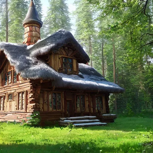 Prompt: beautiful ornated stuning russian cottage in the wood