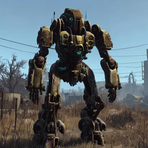 Prompt: a war mech from fallout 4 with weaponry