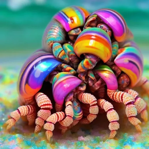 Prompt: Hermit crabs in the style of Lisa frank