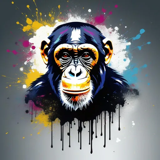 Prompt: Chimpanzee Monkey, Fluoric, masterpiece, best quality, in splatter art style
