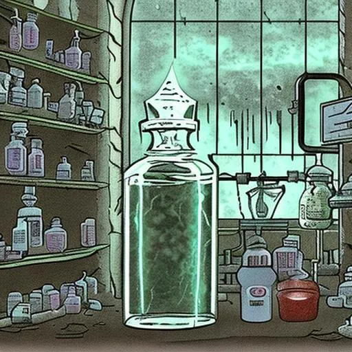 Prompt: In the depths of the abandoned laboratory, an eerie glow emanated from the mysterious vial, casting an otherworldly aura upon the cobweb-covered shelves. The label had long since worn away, leaving only a faded impression of the words "Elixir of the Undead." As the curious explorer reached out to touch the vial, a sudden gust of cold wind chilled the air, causing the lab equipment to rattle and shake. The explorer couldn't help but feel that something ominous and otherworldly was at work, beckoning them deeper into the shadows of the laboratory...