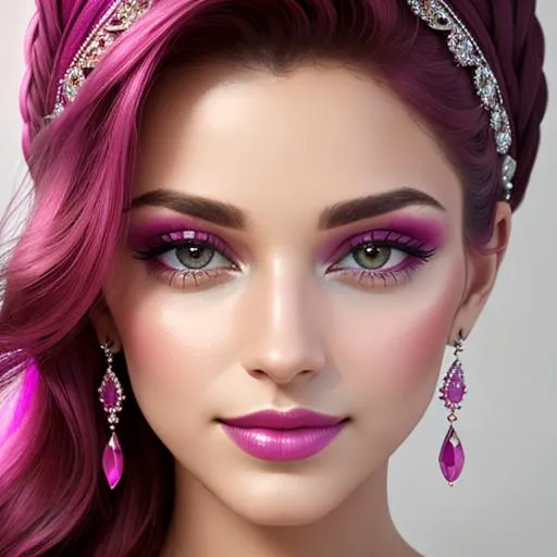 Prompt: Beautiful ethereal beauty,  color scheme of tuquoise and magenta, facial closeup