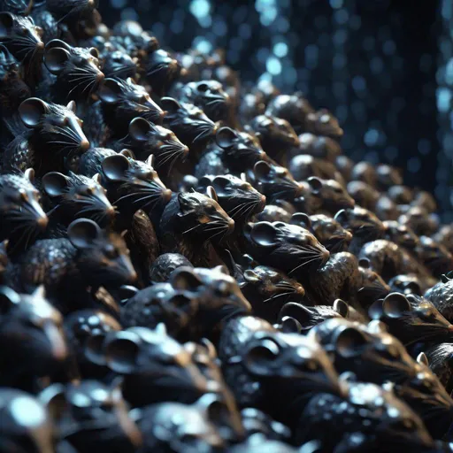 Prompt: "An Onyx metallic beaten Sculpture of an Uncountable Massive Horde of Plague Rats, starlit background by Anson Maddocks, Laurie Anderson. Hyperfine details, Rendered in Unreal Engine 5, Masterful Composition, Reimagined by industrial light and magic, light pinpricks, 4k, Cinema 4D, HDR, IMAX, Unity, shadow depth"