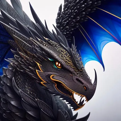 Prompt: black dragon with iridescent feathers, perfect composition, hyperrealistic, super detailed, 8k, high quality, trending art, trending on artstation, sharp focus, studio photo, intricate details, highly detailed, illustration, watercolor