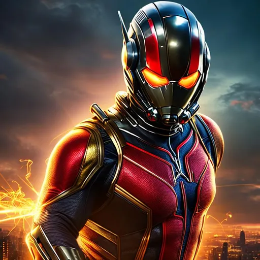 Prompt: High resolution hyperrealistic dynamic image of scott-lang-ant-man merged with darren-cross-yellowjacket, symmetrical detailed photorealistic face, highly detailed, cinematic, uhd, hdr, 64k