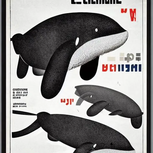 Prompt: create a poster that is propaganda from the USSR about the sperm whale, the color and design should minimal, sleek and stylized