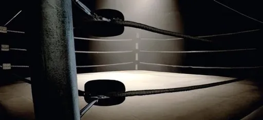 Prompt: An empty wrestling ring in an empty arena