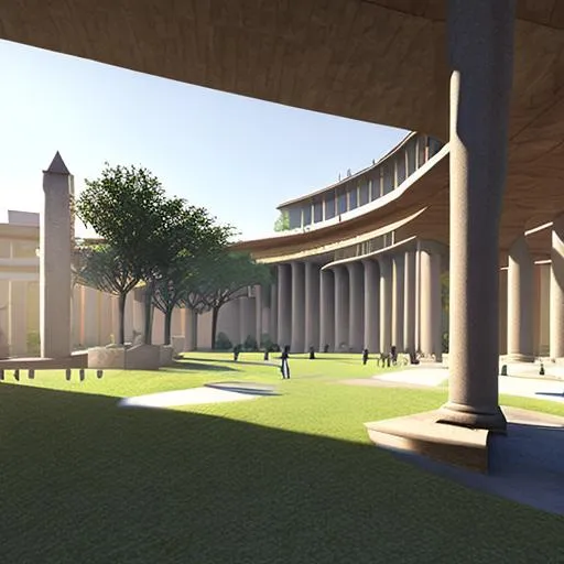 Prompt:  university, inspired by Oxford university with elements of African architecture inspiration, volumetric natural light, ultra realistic, vray, far view, perspective landscape