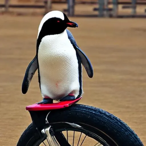 Prompt: a photo of an penguin riding a bike