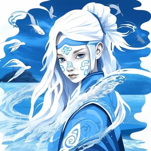 Prompt: Avatar: The Last Airbender oc. Albino Pirate. Water tribe girl