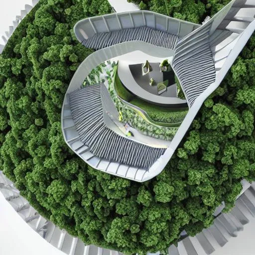Prompt: an isometric spiral skyscraper with Helix design, with vertical gardens and a dome with an artificial jungle on top, blender render by Pablo Carpio –q 2 –s 650, hiperrealistic, HD, inpirated in Zen garden pavilion with sliding glass walls, contemporary, Cineme4D