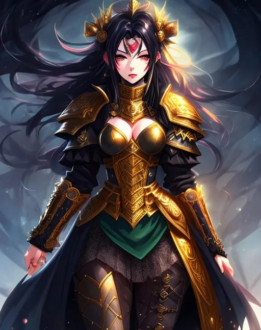 Prompt: highly detailed 4k UHD Cell Shade anime goddess ( Full Body View) with black hair dark as a raven, wearing Nordic Victorian outfit dress armor. While goddess having muscular body tone of arms and legs as well stomach showing abs with color flames bursting out, Queen of the Kings eyes bright as the sun.