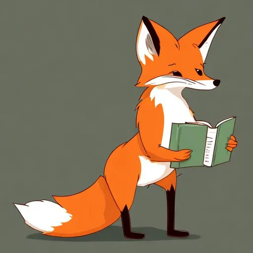 Prompt: A Fox on two legs with a book in his hand.